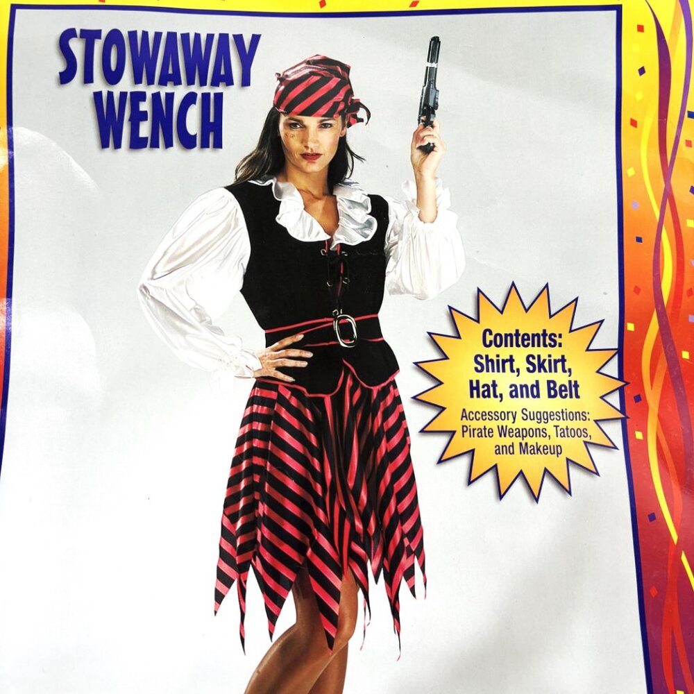 Pirate Lady Stowaway Wench 4 pc  Adult Costume One Size Pkg NWT NOS